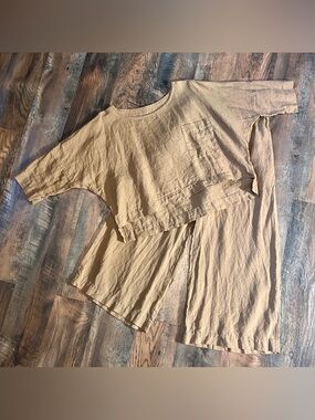 ~*~ Len OK Linen Set with Boxy Top & Cropped Palazzo Pants M ~*~